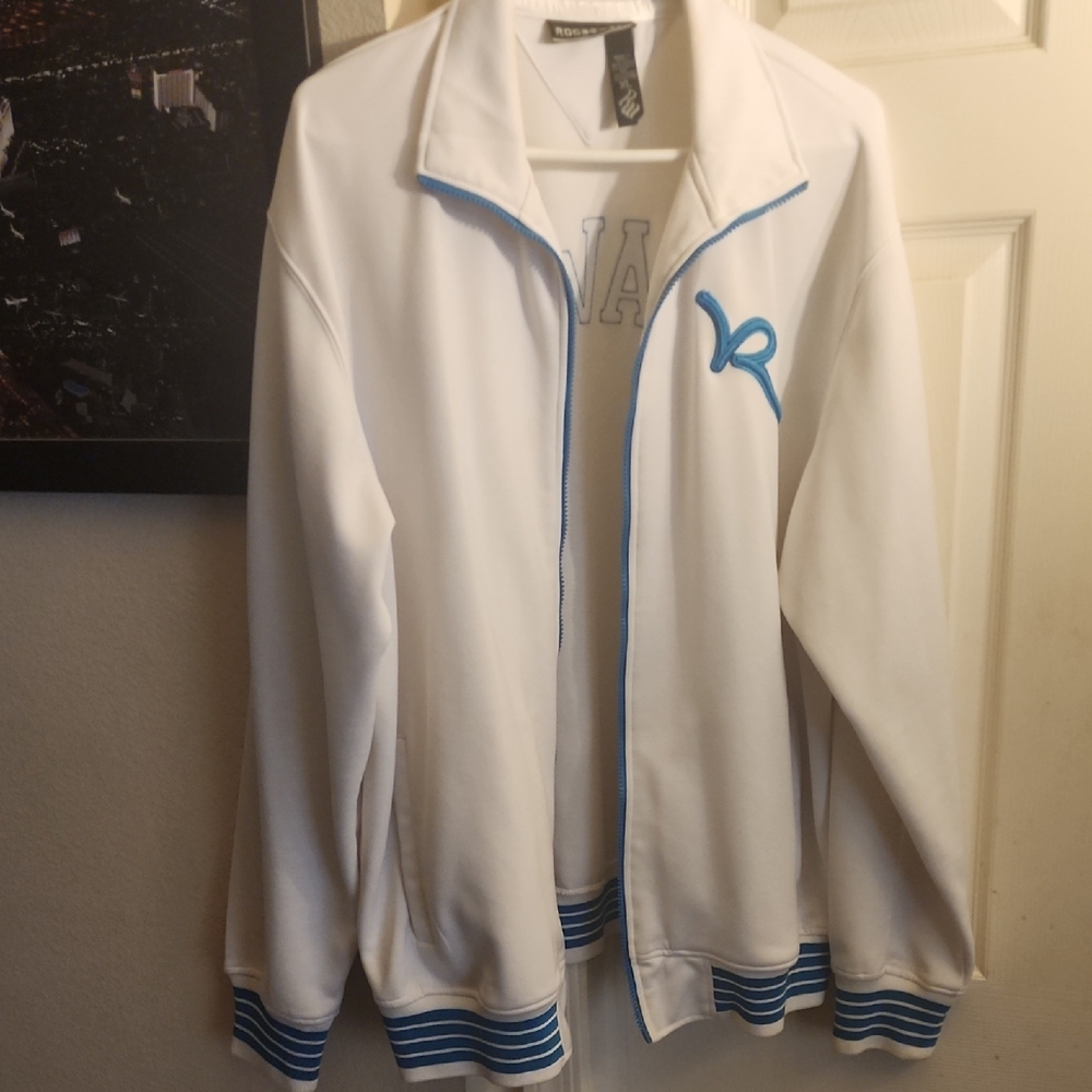 Lrg Blue and White Bomber Jacket with Athletic Flair